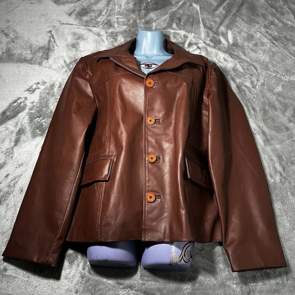 Leather Jacket Women Size Large Brown Pockets Sleek Genuine Leather